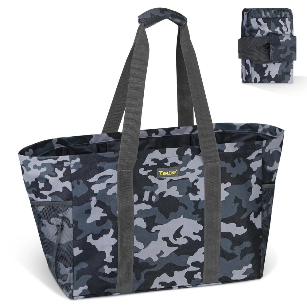 Soft 9 Gallon Extra Large Utility Tote Foldable Reusable Storage Bag Grey Cam…