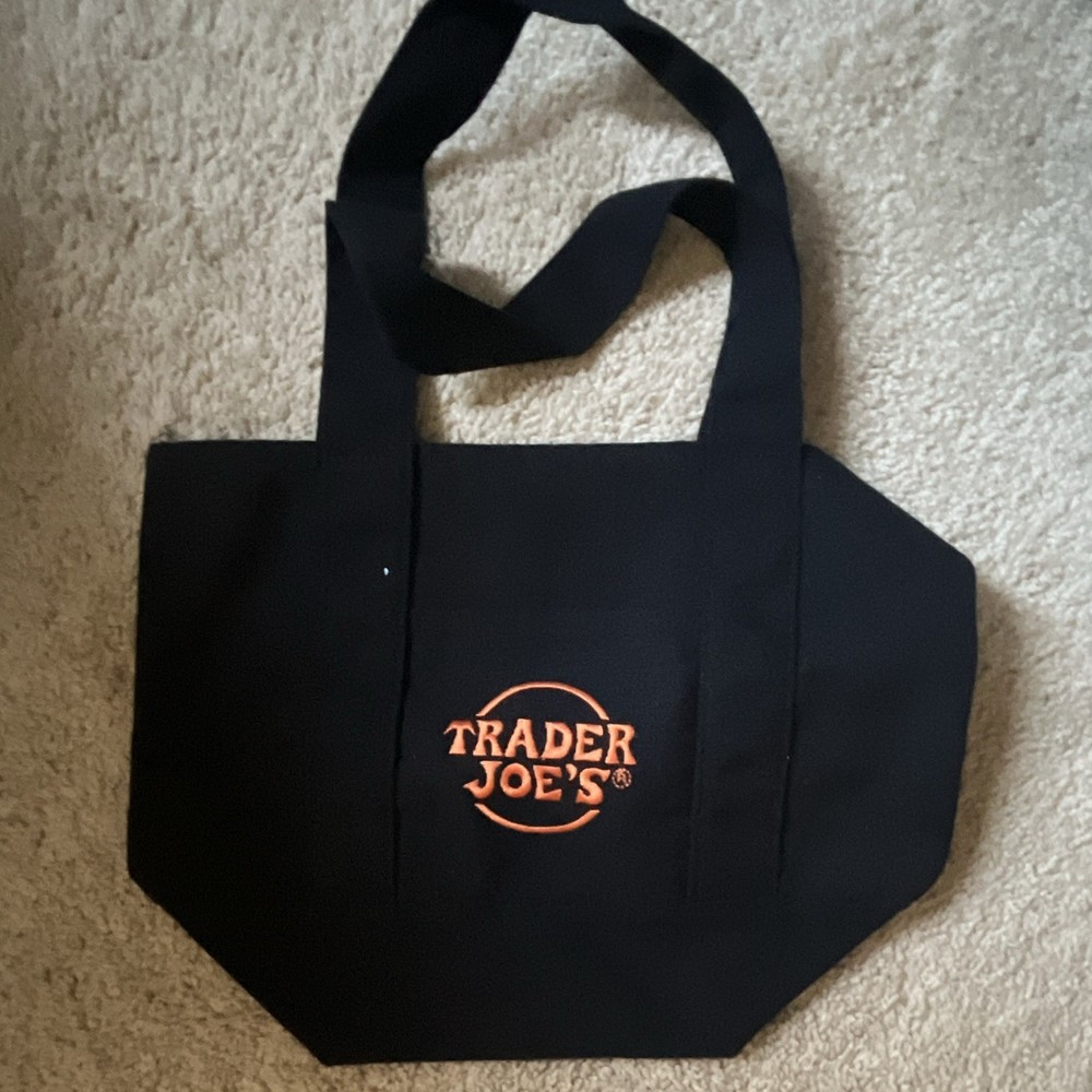 Trader Joe’s Mini Canvas Tote Bag Black w/ Orange Logo 12x14x10 in New