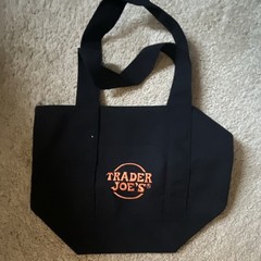 Trader Joe’s Mini Canvas Tote Bag Black w/ Orange Logo 12x14x10 in New