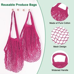 2-Pack Reusable Mesh Net String Grocery Bags [Rose Red,Long&Short Handle]