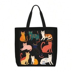 Cute Cat Print Tote Bag Large Reusable Shopping Bag For Cat Lovers