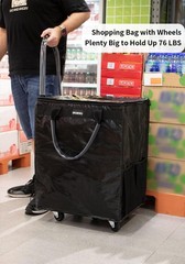 (Large,Black) Reusable Grocery Bag on Wheels, Foldable Rolling Tote, Carries …