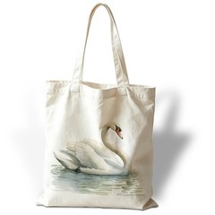 Elegant Swan Canvas Tote Bag for Women, Reusable Grocery Shoulder Shopping Ba…