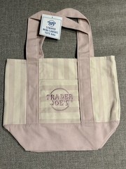 Trader Joe’s Mini Striped Canvas Tote Bag Pink & Beige Reusable Shopping Bag