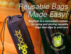 5-Pack Compact Washable Grocery Bags in Green – Clip-on RipStop Nylon Design