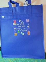 Shopping Bag – Blue- Embroidered Sewing Saying