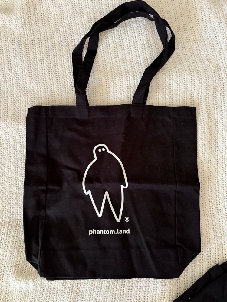 phantom.land Large Black Canvas Tote Bag Graphic Print 16x12x16 Flat Bottom, 4”