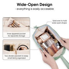 Narwey Wide-open Makeup Bag Women Girls, Travel Toiletry for Mint Green