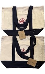 Trader Joe’s Canvas Foldable Reusable Shopping Bags Beige & Black Set of 2