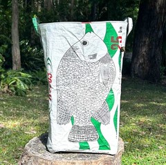 Fair Trade Upcycled Laundry Basket made from Recycled Fish Feed Bags in Cambodia