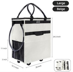 Large Reusable Grocery Bag on Wheels Shopping Trolley 8 Pockets/Zipper Cover