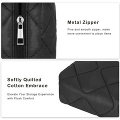 DOB SECHS Quilted Makeup Bag, Zipper Cosmetic Travel Toiletry Black