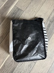 Lululemon Reusable Shopping Bag Logo Black White w/ Snap Closure Med Bag {kk}