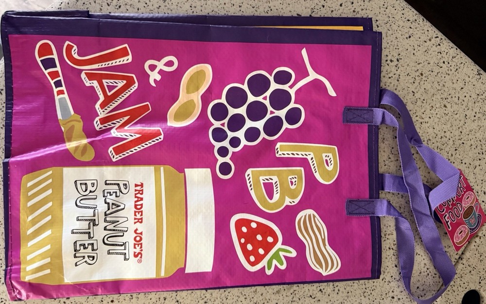 NWT Trader Joe’s REUSABLE GROCERY MAC & CHEESE PB&J Shopping Tote/Gift Bag