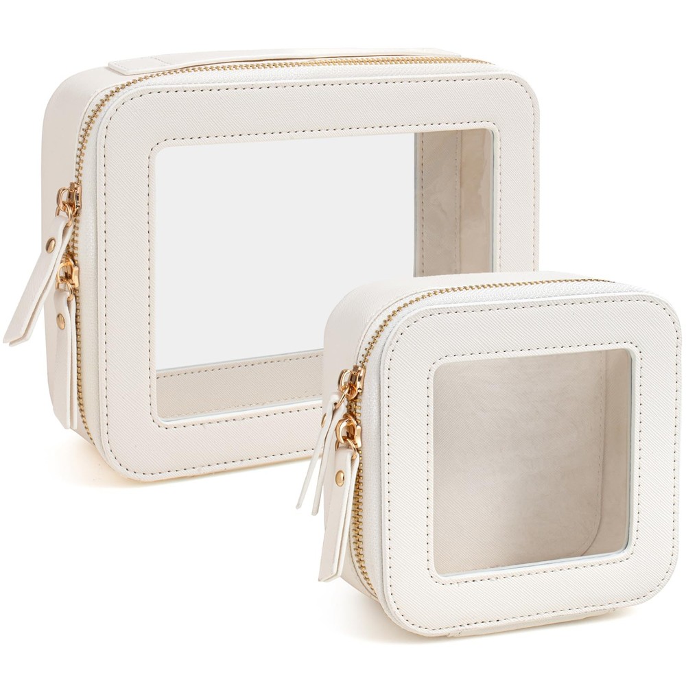 FFpaw Travel Clear Makeup Bag Set, TSA Approved Cosmetic Mini+Large White