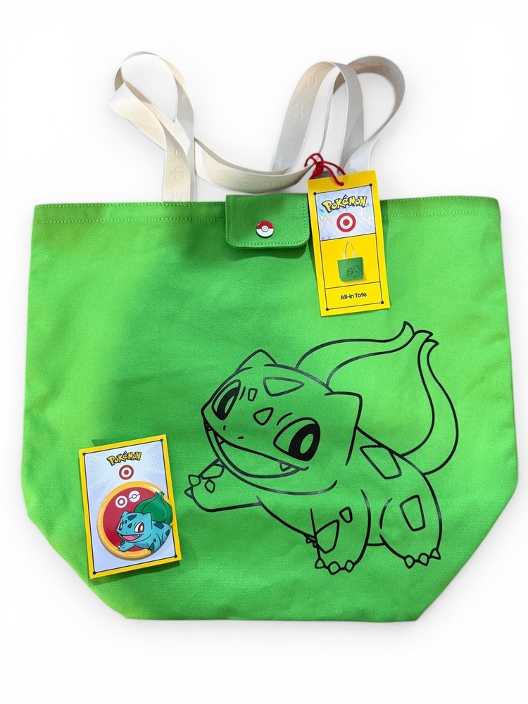 Pokémon x Target Bulbasaur Green Tote Bag w/ Bulbasaur Pin NWT Exclusive