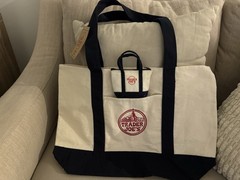 Trader Joe’s Reusable Foldable Tote Bag Beige navy blue collective