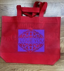 Foldable Reusable Shopping Bag Red Purple Hearts Pattern Non-woven Large