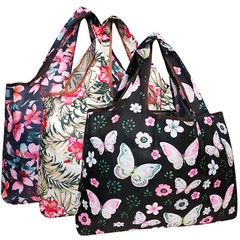 Wrapables Large Foldable Tote Nylon Reusable Grocery Bag, 3 Pack