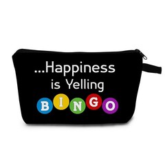 MoCaliduccious “Happiness Is Yelling Bingo Print Makeup Bag BINGO 08 – Black