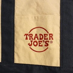 Trader Joe’s Canvas Foldable Reusable Shopping Bag Beige Blue Colour Block