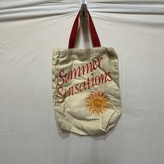 Summer Sensations Canvas Tote Bag Beige Red Handles Small Foldable Contemporary