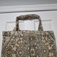 All-Over Pattern Foldable Fabric Reusable Shopping Bag Large Beige Brown Blue