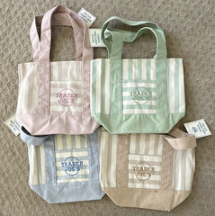 Trader Joe’s Canvas Striped Multicolor Mini Tote Bags 4-Pack 13x10x6
