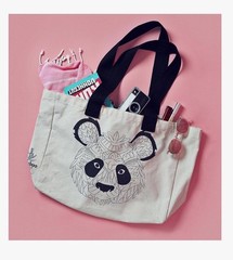New Extra Large Cute Panda Cotton Canvas Tote Bag, Reusable Bag