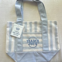 Trader Joe’s Striped Mini Canvas Tote Bag Blue/White Reusable 65% Cotton