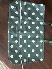 New Kate Spade New York Foldable Reusable Canvas Green/White Polka Dot Tote