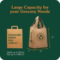 Large Reusable Shoulder Grocery Bag – Durable Washable Paper Tote 6″x16″x15″