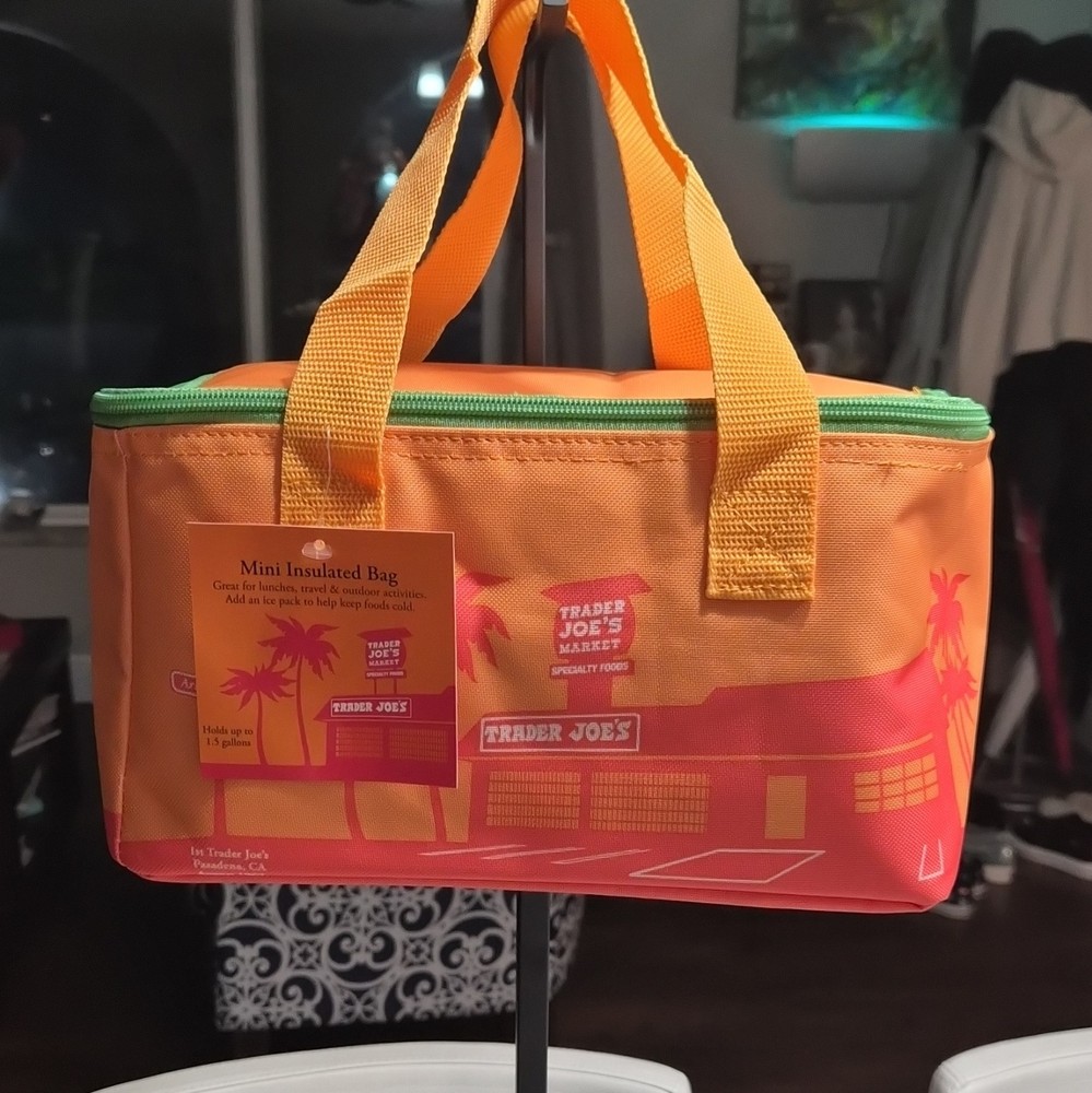 Trader Joe’s Mini Insulated Bag Zipper Orange Green Red 1.5 gal 10x6x5