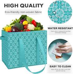 Reusable Grocery Bags 3 Pack Large Collapsible Shopping Tote Upright Box Storage