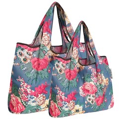 Large & Small Foldable Tote Nylon Reusable Grocery Bags Set of 2 Bouquet