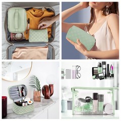 jiffordwind Makeup Bags set of 4 Waterproof Leather Portable Travel GREEN1