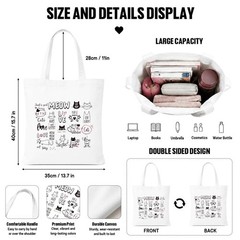Cat Tote Bag, Cute Kitty Mom Canvas Shoulder Bags, Kawaii Feline Typography S…