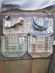 Trader Joe’s Striped Canvas Tote Bag Set of 4 Pink Blue Green Tan — Limited coll