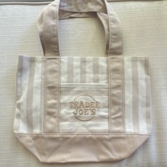 Trader Joe’s Striped Mini Canvas Tote Bag Beige/White 13x6x14 in New SKU 84312