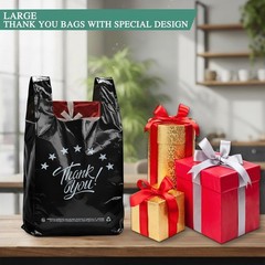 Black Thank You T-Shirt Bags – 100 Reusable & Disposable Grocery Bags 11x6x21
