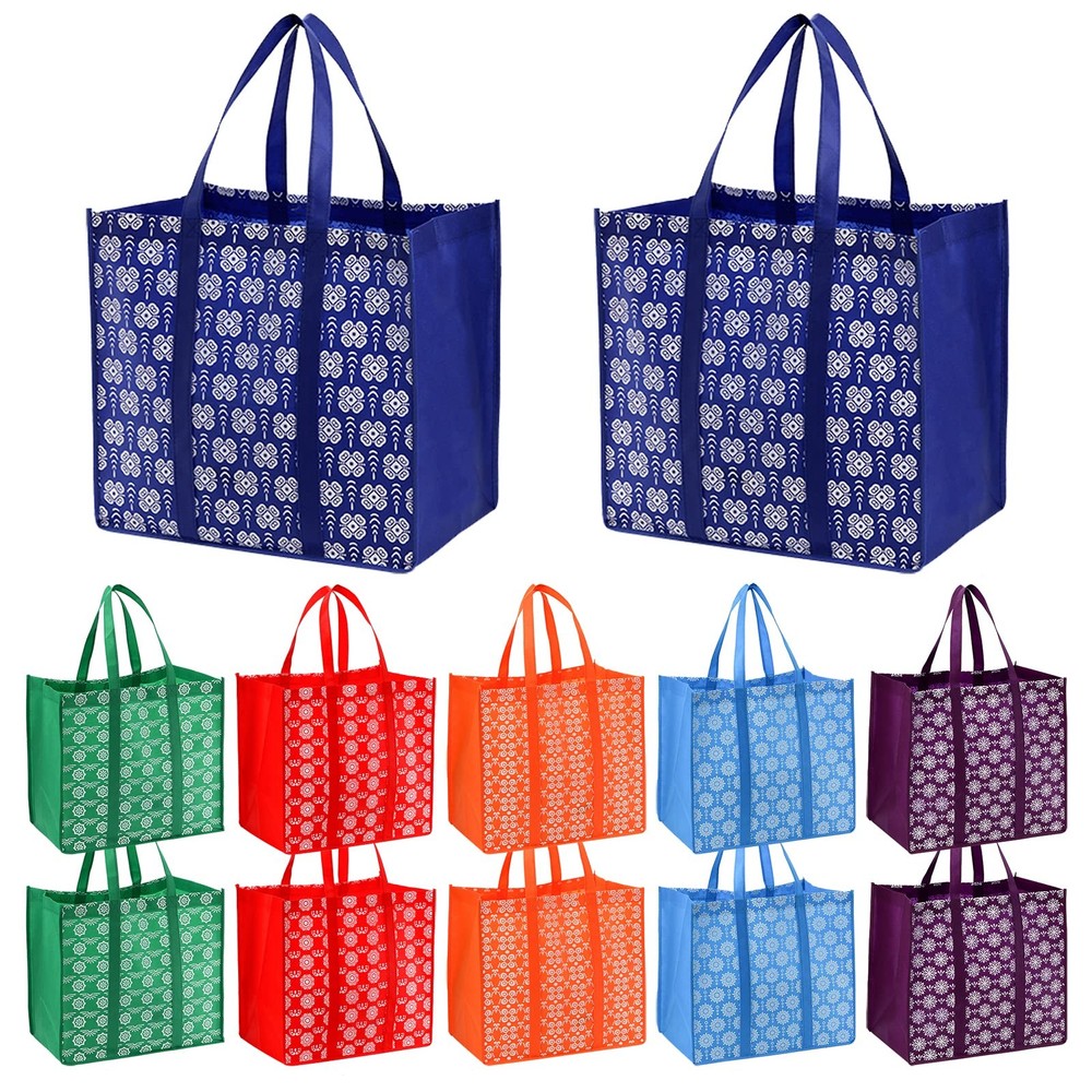 Large Foldable Shopping Tote Bags Reusable Grocery Clothes 6 Colors 12 Pack
