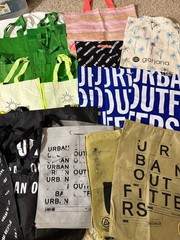 Reusable Shopping Tote Bags, Lot Of 34 Variety Colors Small Large