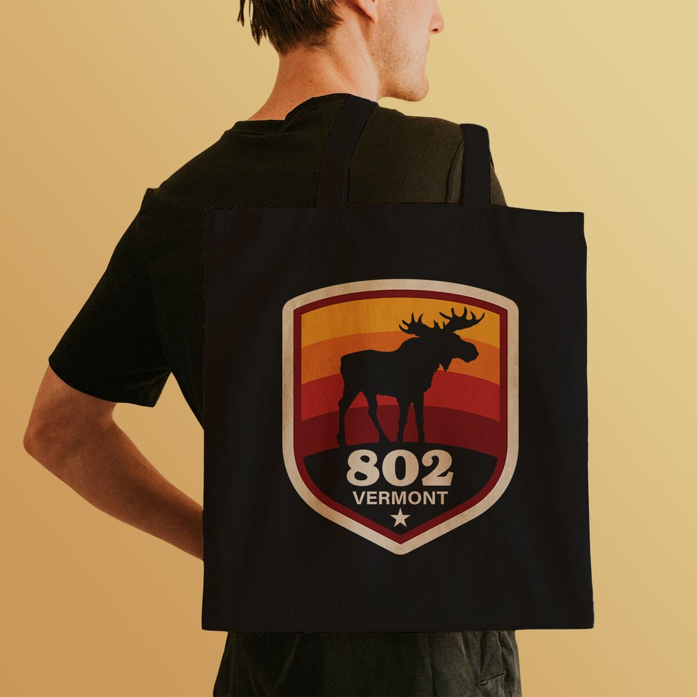 Tote Bag, Vermont 802 Moose, 100% Cotton Canvas, Large Grocery Totes