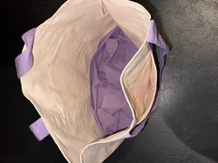 Trader Joe’s Foldable Canvas Pastel Tote Bag Purple Beige
