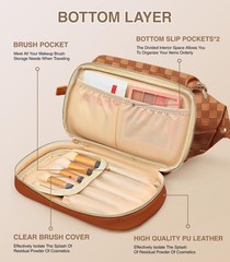 Hairao Large Makeup Bag for Women, Double Layer Travel with Brown