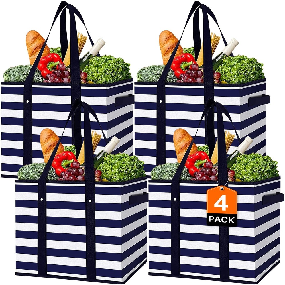 WISELIFE 4 Pack Reusable Grocery Bags Large Water Resistant Grocery Collapsib…