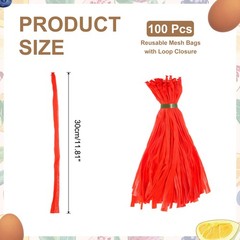100Pcs Reusable Mesh Bags, 30cm Nylon Storage Bags with Closures, Red