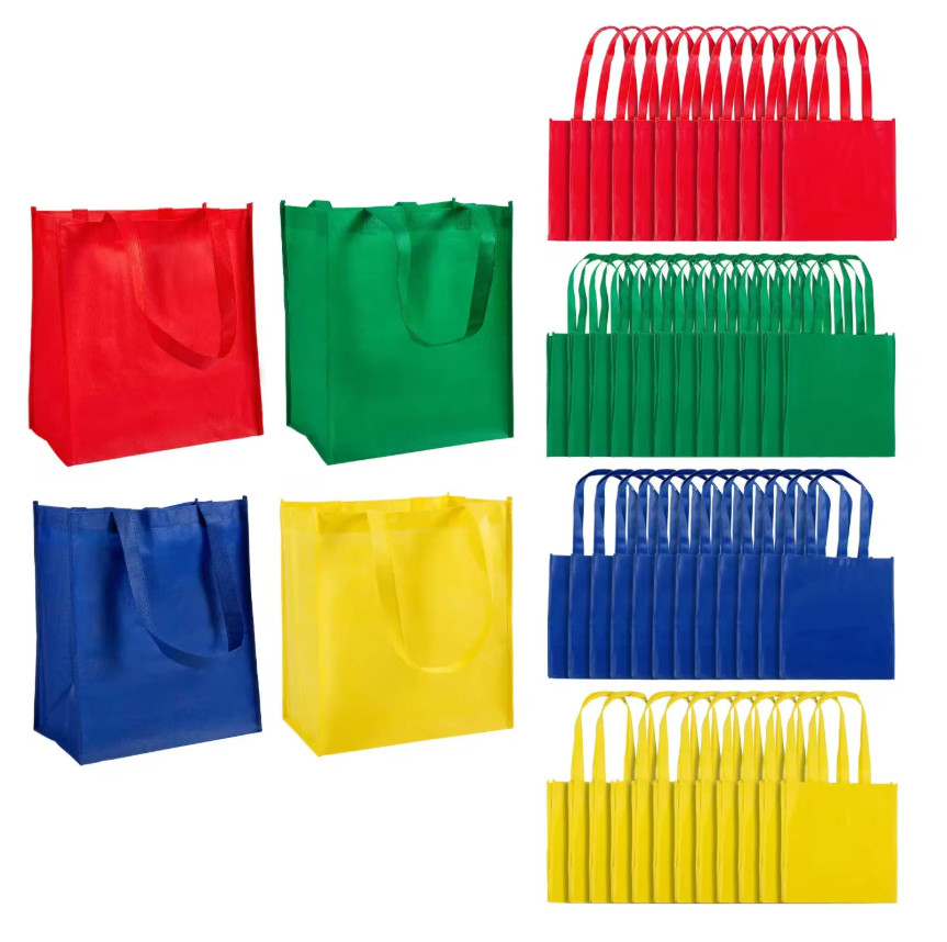 11 3/4” x 14 1/4” Bulk 50 Pc. Large Primary Color Nonwoven Shopping Tote Bags