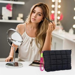 CECKQUE Black Puffer Quilted Makeup Bag for Women with Wrist BK-WS-Set1