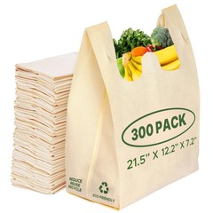 300 Pack Cream Reusable Eco-Friendly Grocery T-Shirt Shopping Bags 21.5”x12.2…